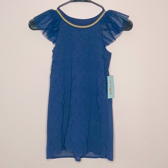 ❤️ 🆕 CAT & JACK Target Navy Nightfall Blue Metallic Gold Scalloped Dress XS - Picture 2 of 8